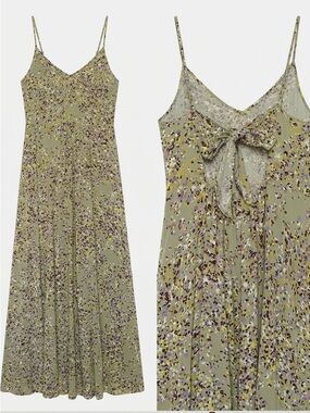 Speckled Olive Slip Maxi Dress with Back Bow
